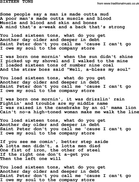 sixteen tons lyrics